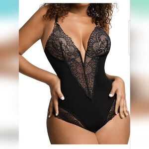 Popilush Black Lace Corset Shapewear Tummy Control Bodysuit Size Small